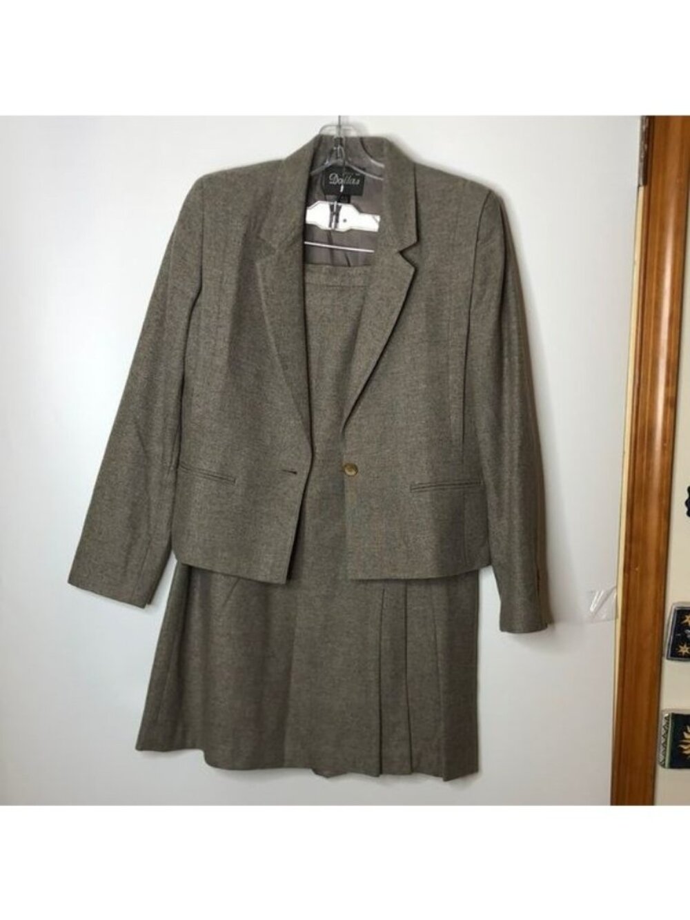 Vintage Suits By Dallas Womens Gray Wool Blend Skirt Suit Jacket Size 10/11